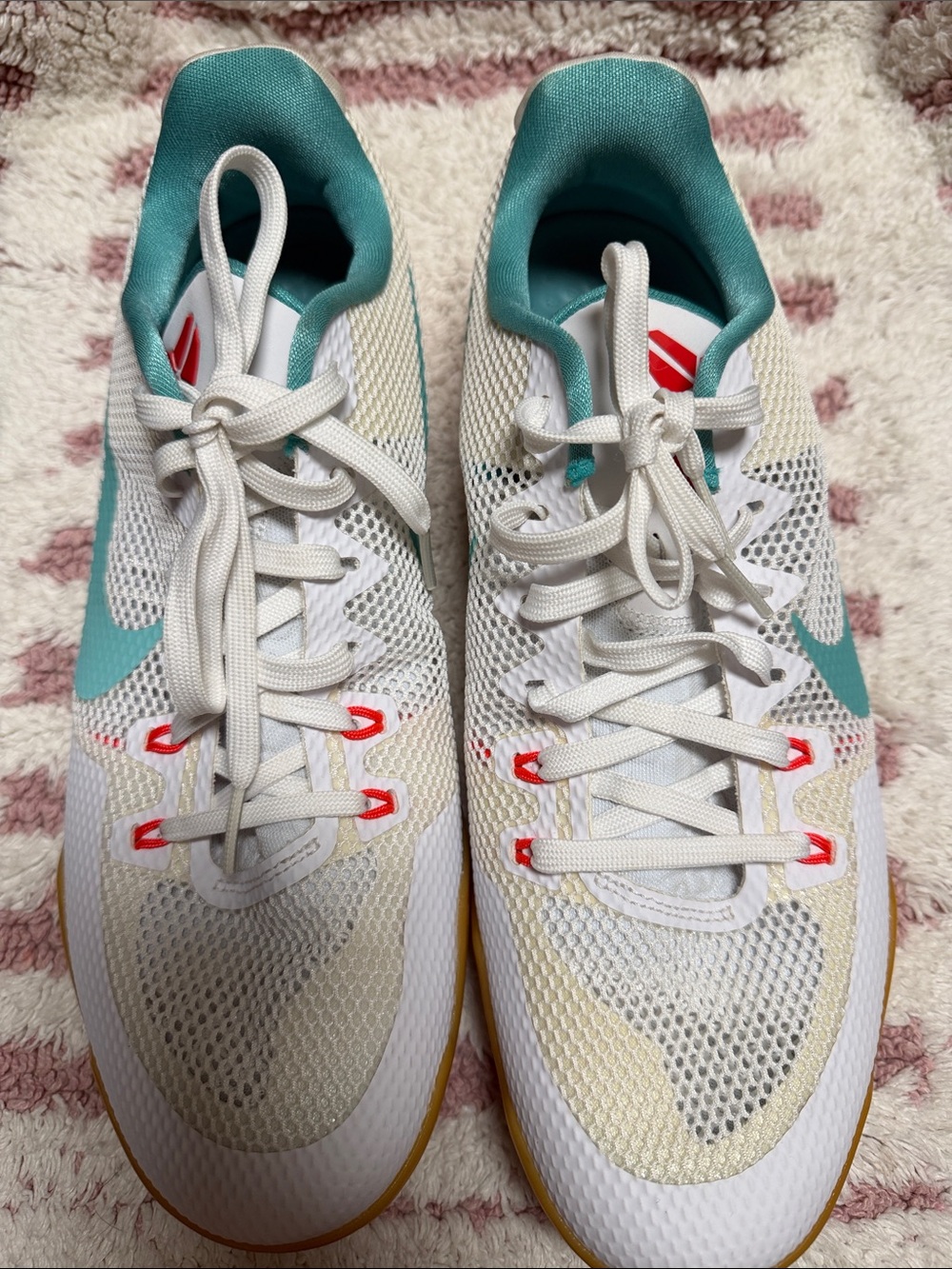 Nike White & Teal Women's Training Sneakers with Coral Accents